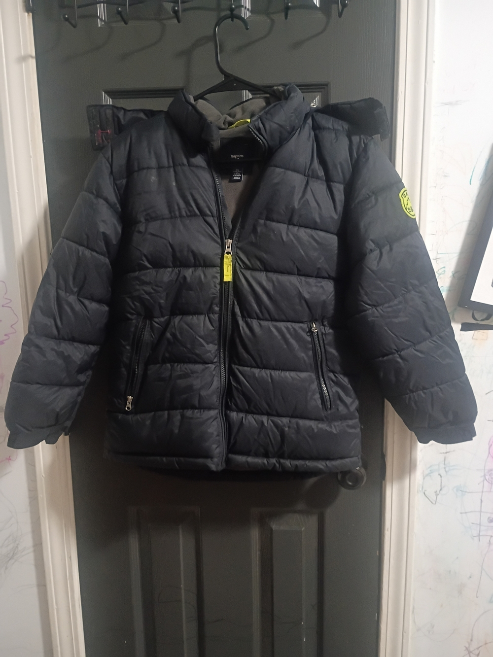 GAPKIDS  Navy Kids Quilted Puffer Jacket with Lime Zipper Accent